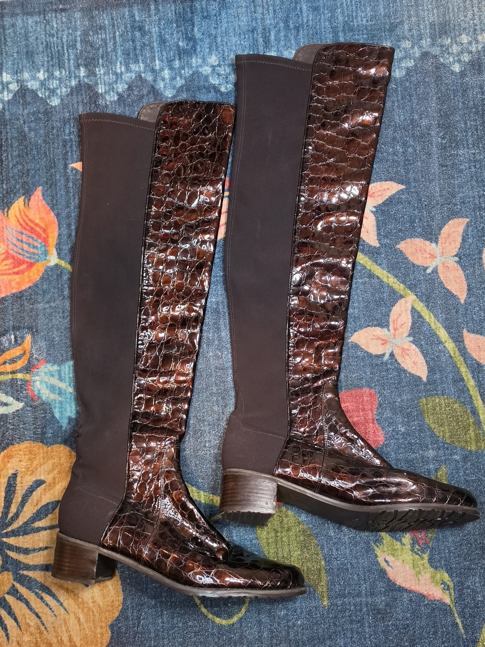 Stuart Weitzman Brown Croc-Embossed Over-the-Knee Boots